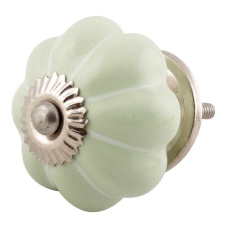 Light Green With White Line Ceramic Melon Dresser Knob